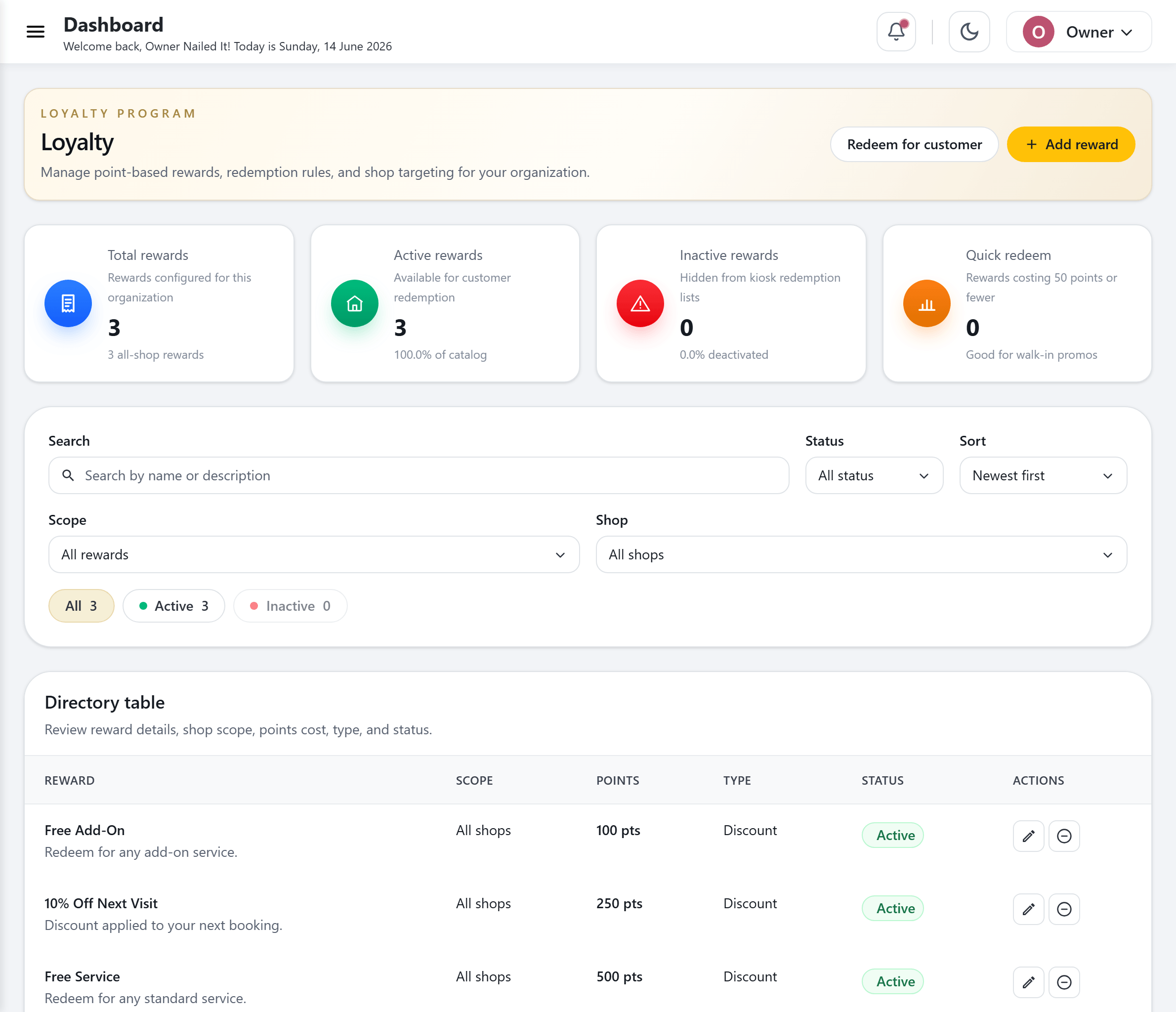 CheckIn loyalty rewards catalogue with point-based rewards
